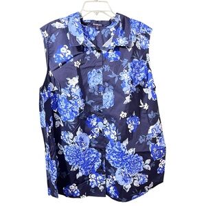 Roaman’s Blue Floral Sleeveless Button Down Top Size 28W